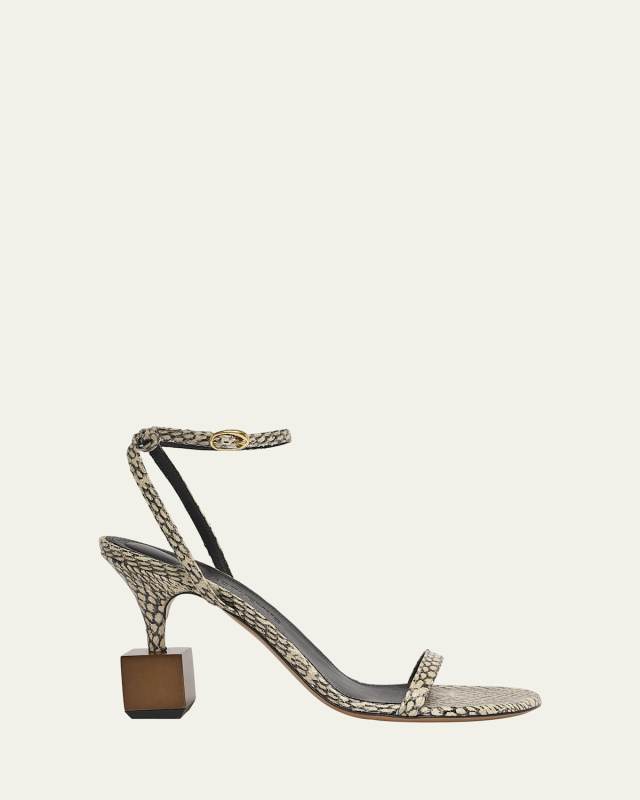 The Bisou Geometric Snake-Embossed Leather Sandals
